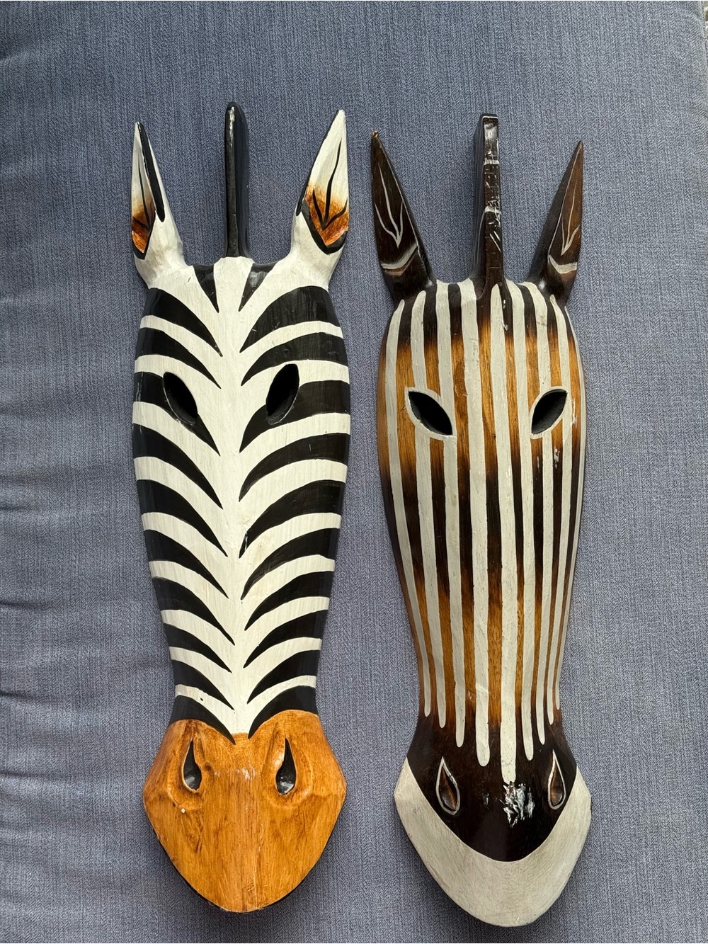 Set of 2 Indonesian Hand-Painted Wood Zebra Masks Decorative Wall Mounted